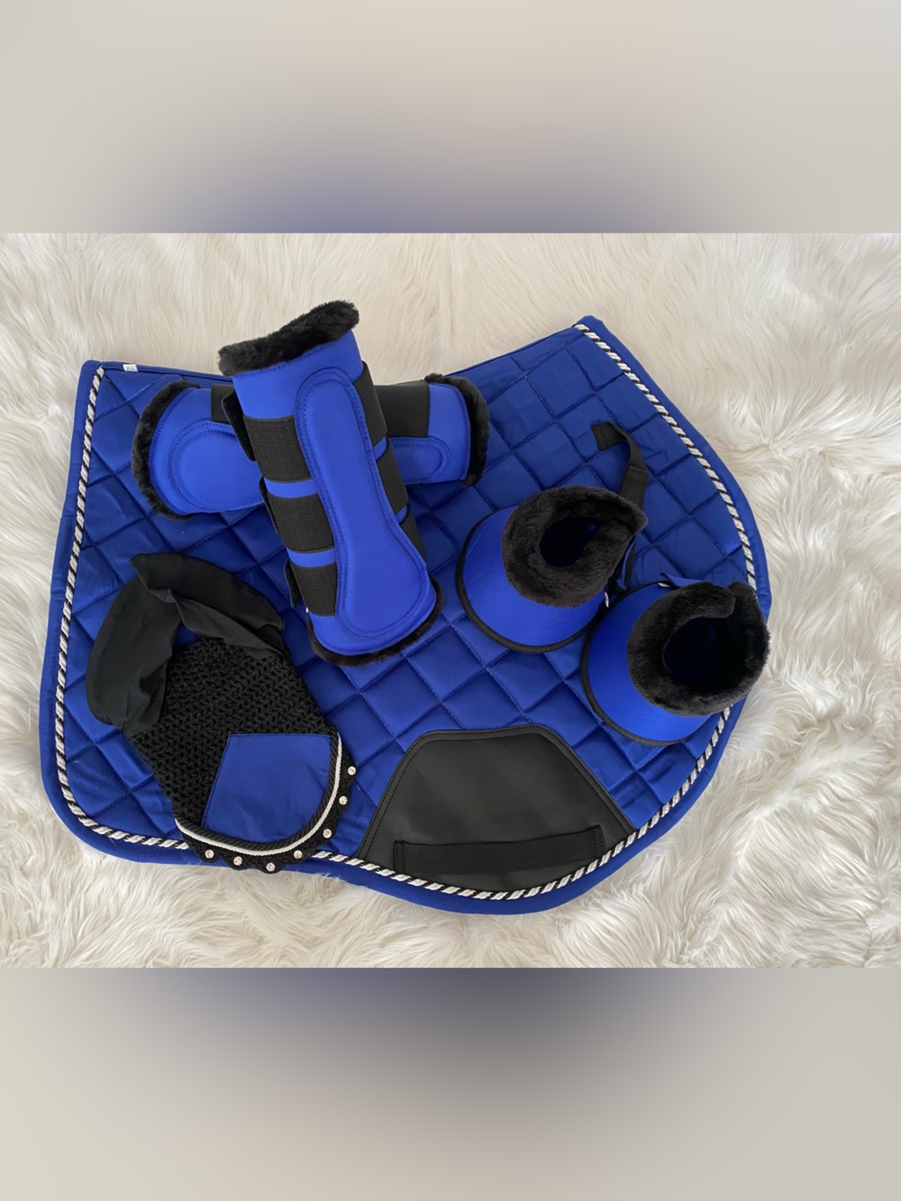 Royal Blue Horse Saddle Pad & Protective Boots Set